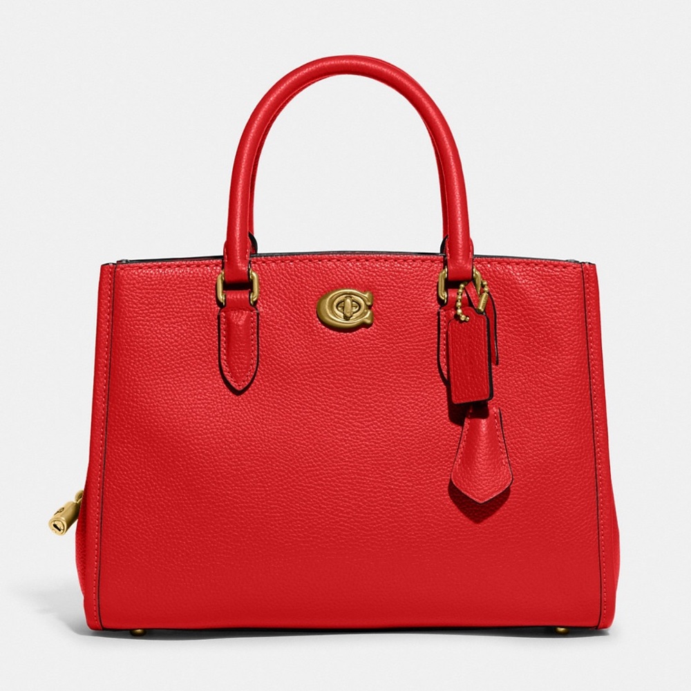 Coach Brooke Carryall 28 Satchel Bag in Brass/Sport Red Pebble Leather NWT CE732 - Picture 1 of 16